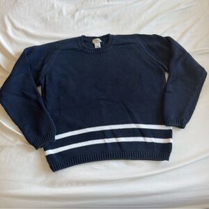 LL Bean Navy Crewneck Sweater with White Stripes